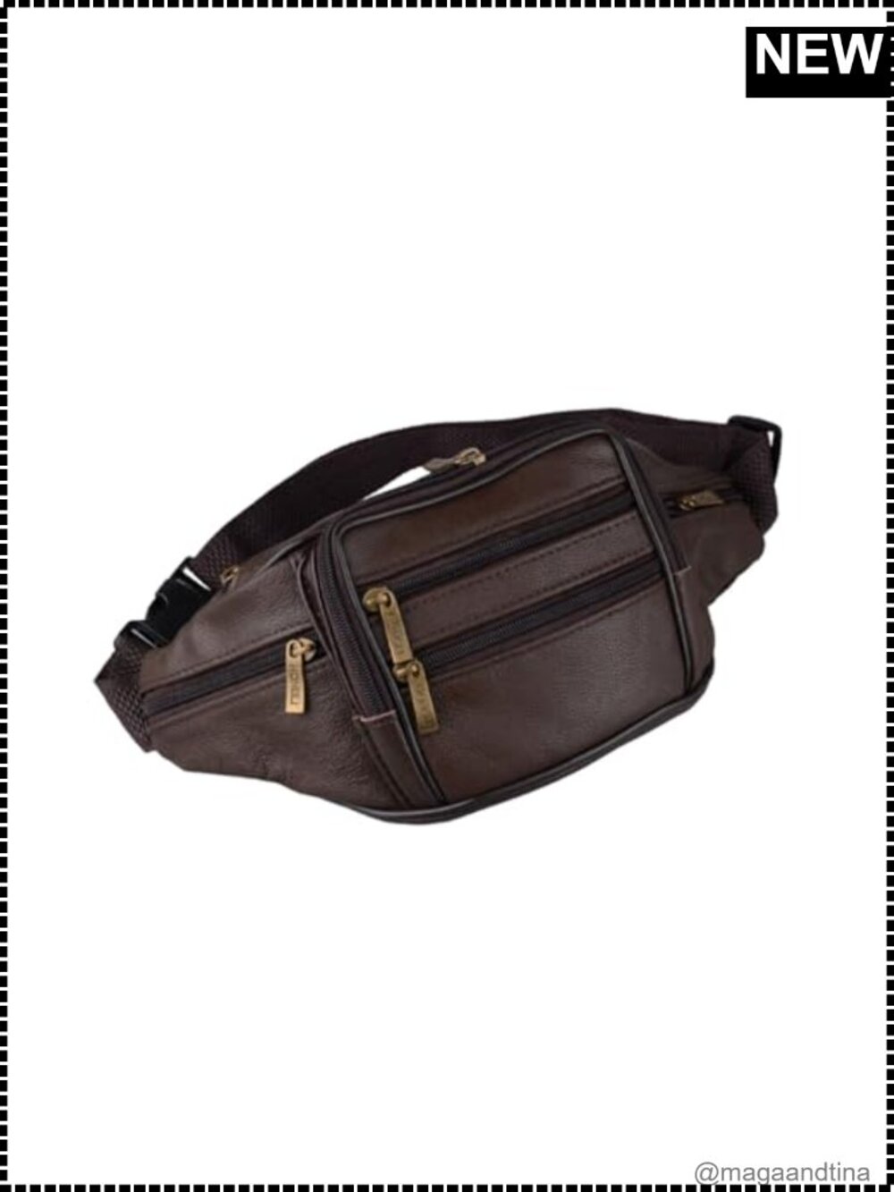Leather Fanny Pack Belt Bag Adjustable Waist Multi Zippered Pockets